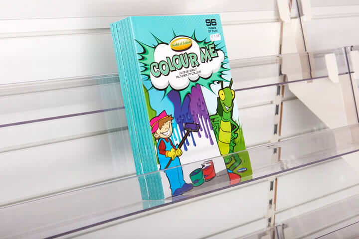 Colouring Books on Perspex Shelving